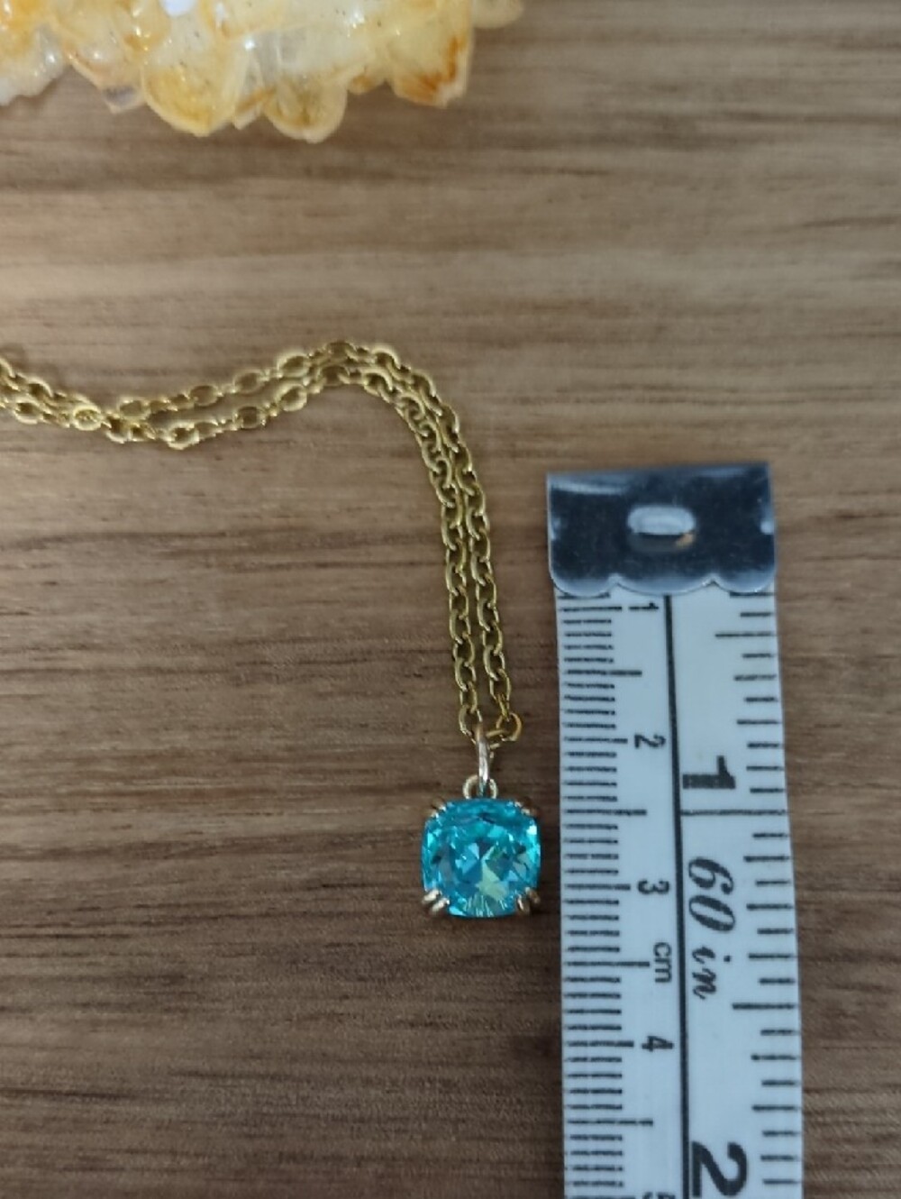 Gold Plated Chain Necklace with Teal Blue Pendant